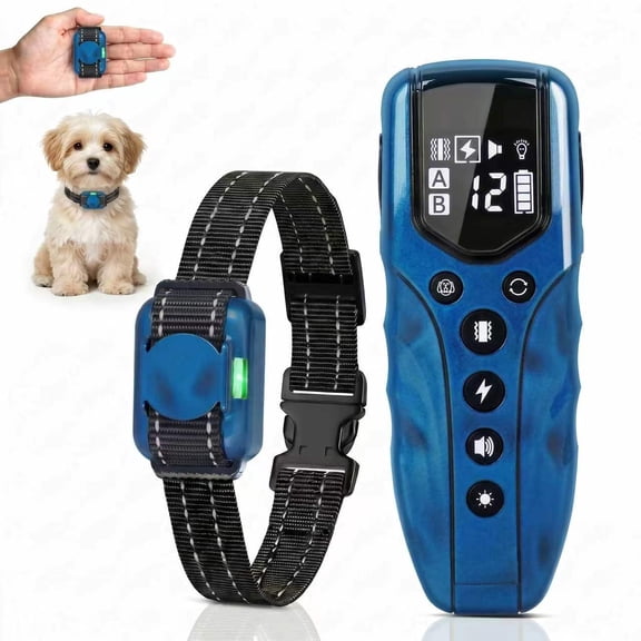 Ultra Small Shock Collar for Small Dogs, Dog Training Collar with Remote for Small Dogs 5-15lbs & Medium Large Dogs, Rechargeable, 2000ft Range, Collar with Beep, Vibration, Safe Shock,Blue