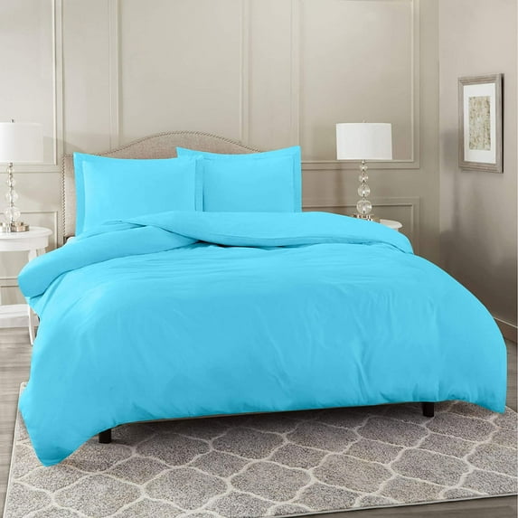 Ultra Soft 1000 Series Aqua Blue 3 Piece Oversized King Duvet Cover Set ( Duvet Cover + 2 Pillowcases ) Zipper Closure Egyptian Cotton Farmhouse Bedding Comforter Cover Set