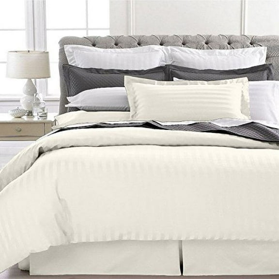 Ultra Soft 1800 Series 2 PC Striped Duvet Set (Twin, Ivory)