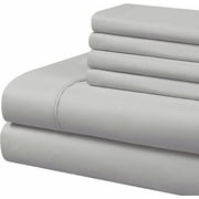 Ultra-Soft 6 Piece Luxury Bamboo Sheet Set, 12" Inch Deep Pocket Fitted Sheet 100% Pure Organic Bamboo (Light Grey Solid) King Size All Season & Wrinkle Free Cooling Sheets.