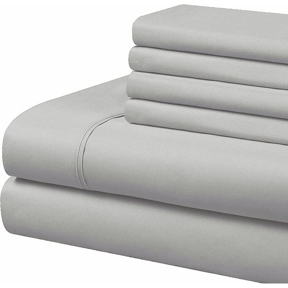 Ultra-Soft 6 Piece Luxury Bamboo Sheet Set, 30" Inch Deep Pocket Fitted Sheet 100% Pure Organic Bamboo (Light Grey Solid) Full Size All Season & Wrinkle Free Cooling Sheets.