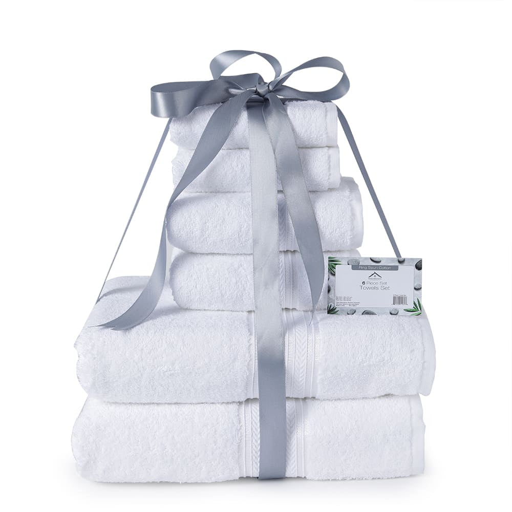 Ultra Soft 6 Piece Premium Cotton Towel Set, Includes 2 Bath Towels 30x54 in, 2 Hand Towels 16x30 in & 2 Wash Cloths 13x13 in, Ideal for Everyday use, Compact & Durable - White
