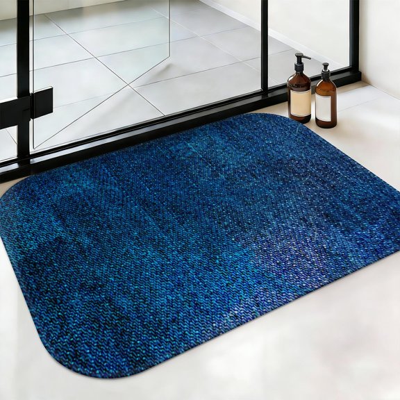 Ultra Soft Absorbent Bath Mat 20x31.5 Inch Fluid Smoke Aurora Art Style, Denim Jean Print