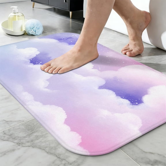 Ultra Soft Absorbent Bath Mat 20x31.5 Inch Fluid Smoke Aurora Art Style, Dreamy Cloud Print