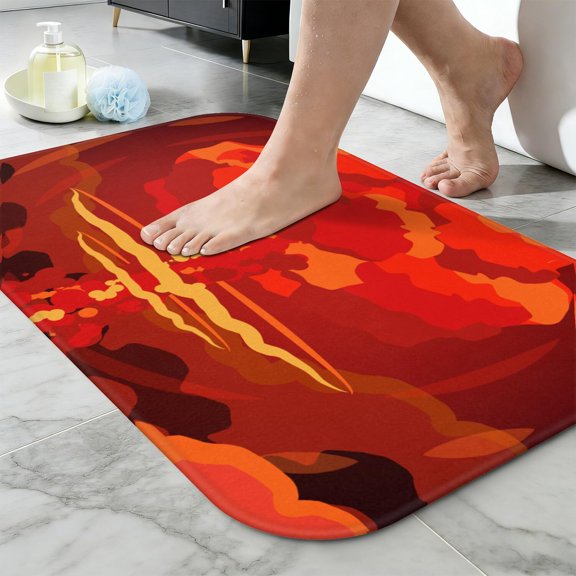 Ultra Soft Absorbent Bath Mat 20x31.5 Inch Fluid Smoke Aurora Art Style, Flame Fire Print
