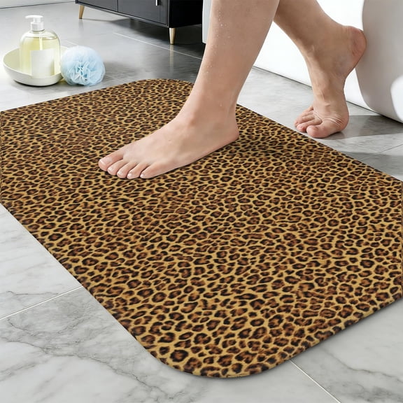 Ultra Soft Absorbent Bath Mat 20x31.5 Inch Fluid Smoke Aurora Art Style, Leopard Animal Print