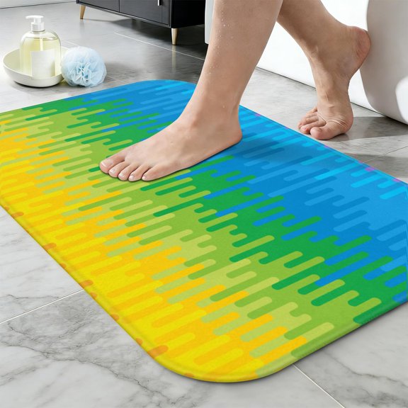 Ultra Soft Absorbent Bath Mat 20x31.5 Inch Fluid Smoke Aurora Art Style, Neon Rainbow Print