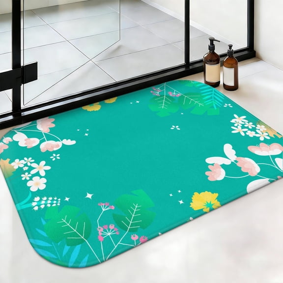 Ultra Soft Absorbent Bath Mat 20x31.5 Inch Fluid Smoke Aurora Art Style, Spring Floral Flowers Print