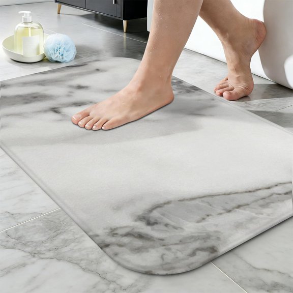 Ultra Soft Absorbent Bath Mat 20x31.5 Inch Fluid Smoke Aurora Art Style, Turquoise Marble Pattern