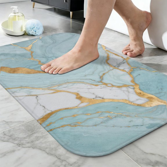 Ultra Soft Absorbent Bath Mat 20x31.5 Inch Fluid Smoke Aurora Art Style, Turquoise Marble Pattern