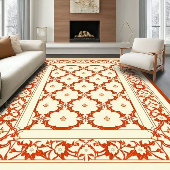 Ultra Soft Area Rug, Terracotta Geometric Trellis, Non Slip, Stain Resistant, Washable Area Rugs for Living Room, Bedroom(Orange, 2X3)