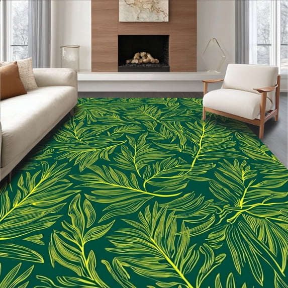 ODIKA 3x5 Machine Washable Non-Slip Area Rug, Botanical Leaf Canopy with Tropical Foliage Design Floor Ultra Soft Rug, None, 593276