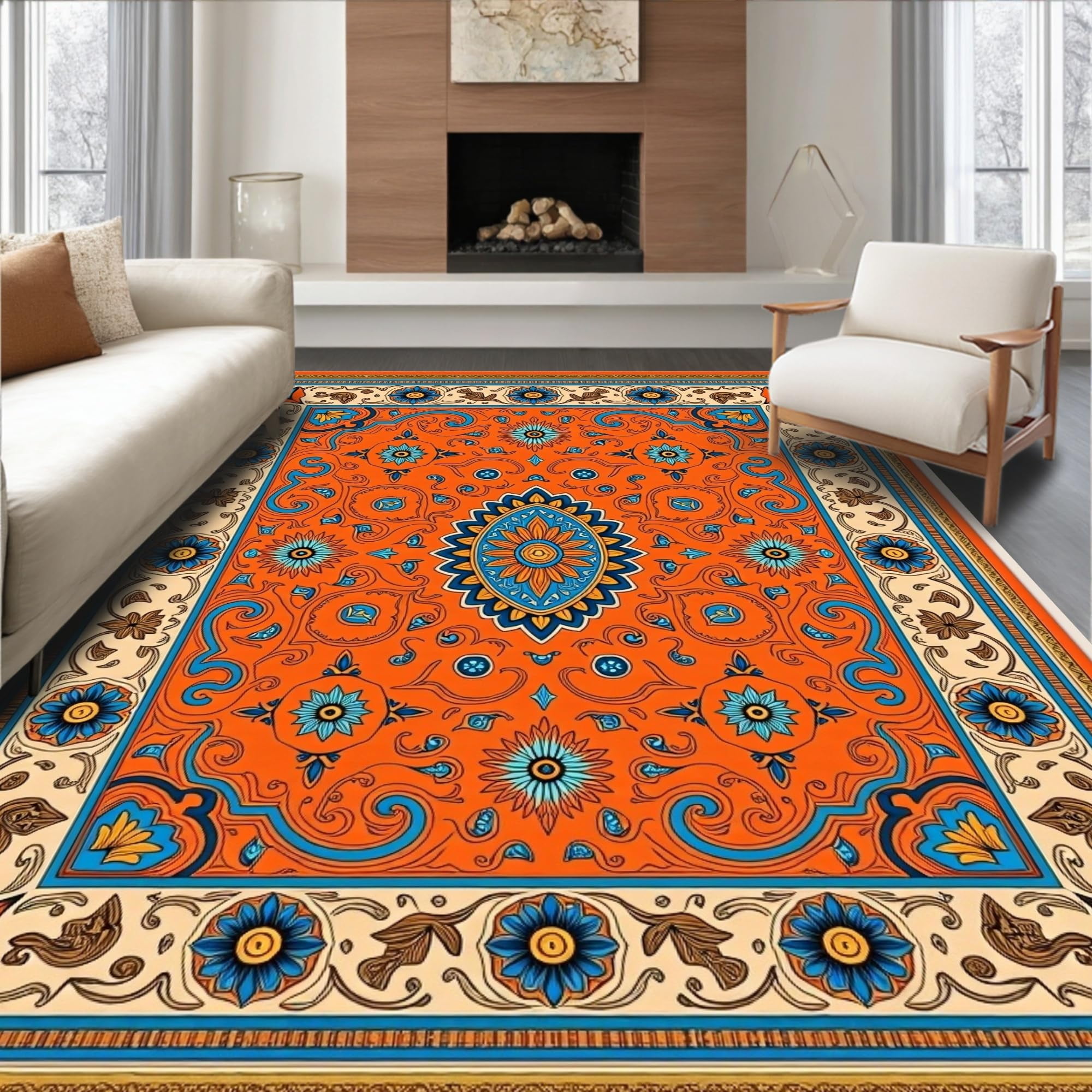Ultra Soft Area Rug 3x5, Elegant Floral Paisley Symmetrical Eastern ...