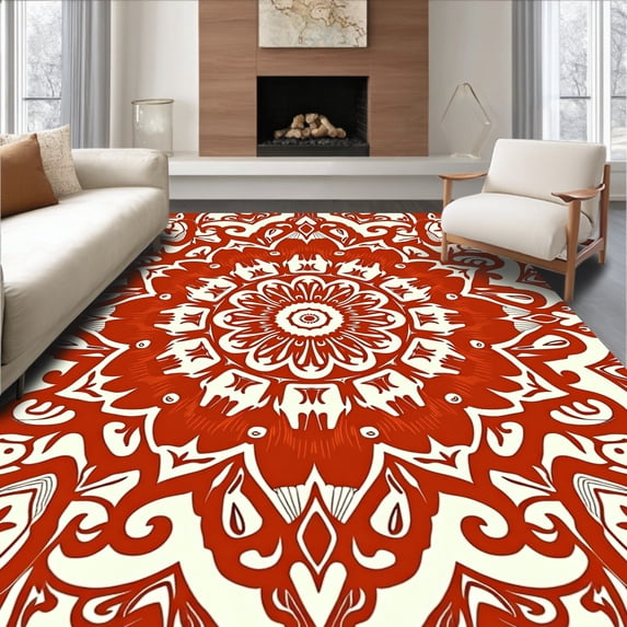 ODIKA 3x5 Machine Washable Non-Slip Area Rug, Intricate with Radiating Petals and Ornate Scrollwork Ultra Soft Rug, None, 552167