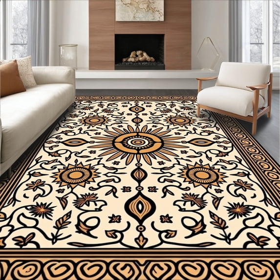 ODIKA 3x5 Machine Washable Non-Slip Area Rug, Rustic Motifs with Interlocking Aztec and Floral Ultra Soft Rug, None, 524003