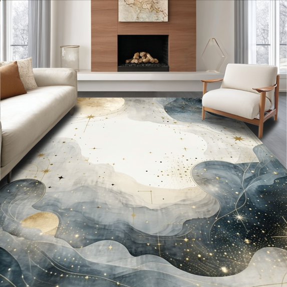Ultra Soft Area Rug, Celestial Galaxy Starscape Horizon Ethereal Decorative, Non Slip, Stain Resistant, Washable Area Rugs for Living Room, Bedroom(Gold, 4X6)