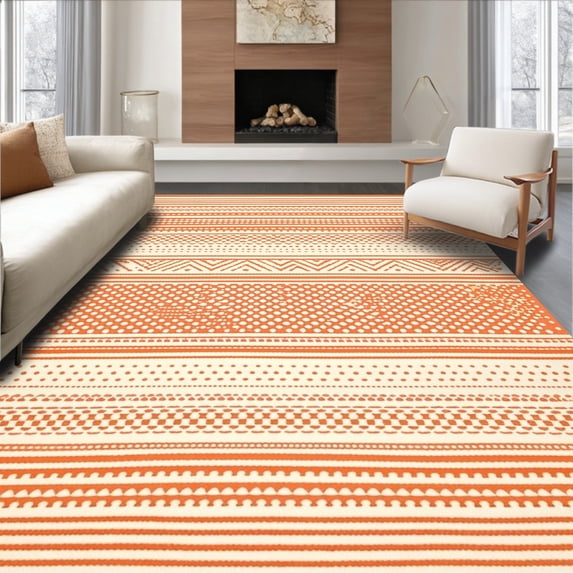 Ultra Soft Area Rug, Modern Minimalist with Bold Chevron and Dot Accents, Non Slip, Stain Resistant, Washable Area Rugs for Living Room, Bedroom(Orange, 4X6)
