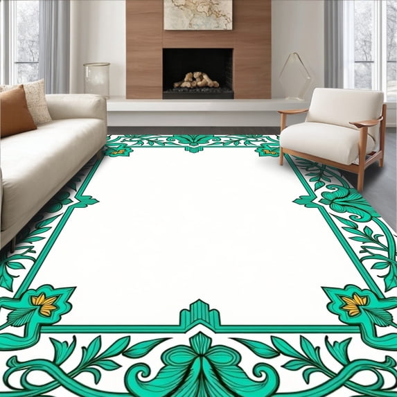 ODIKA 4x6 Machine Washable Non-Slip Area Rug, Rococo Botanical Cartouche Ornate Foliate Border Design Ultra Soft Rug, None, 596683