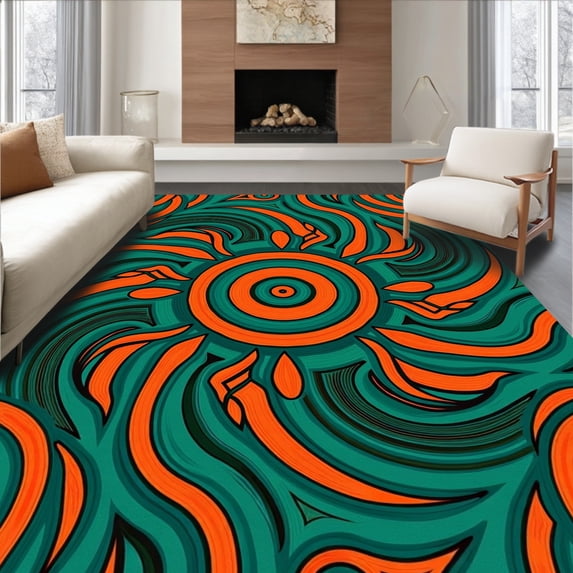 ODIKA 4x6 Machine Washable Non-Slip Area Rug, Swirling Vortex Shag with Spiral Motifs Ultra Soft Rug, None, 530032