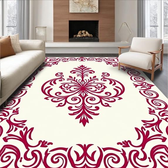 ODIKA 4x6 Machine Washable Non-Slip Area Rug, Vintage Garden Damask with Ornate Scrollwork and Flourishing Vines Ultra Soft Rug, None, 519994