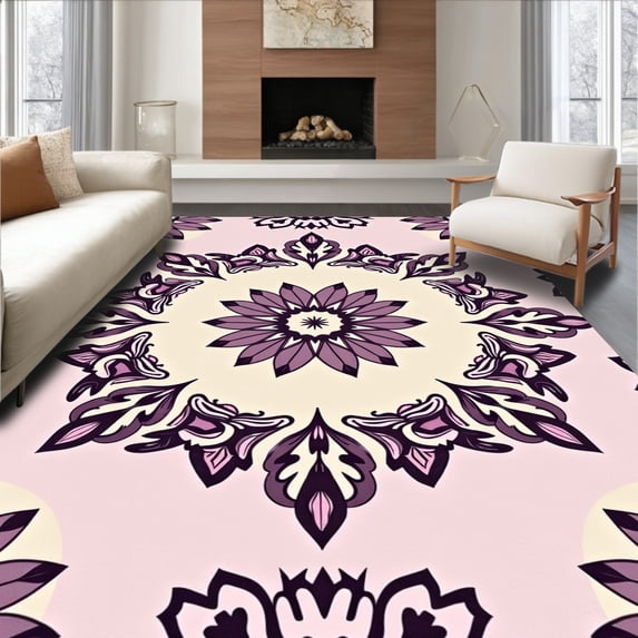 ODIKA 4x6 Machine Washable Non-Slip Area Rug, Vintage Medallion Showcasing Ornate Six Point Floral Clusters Ultra Soft Rug, None, 566765