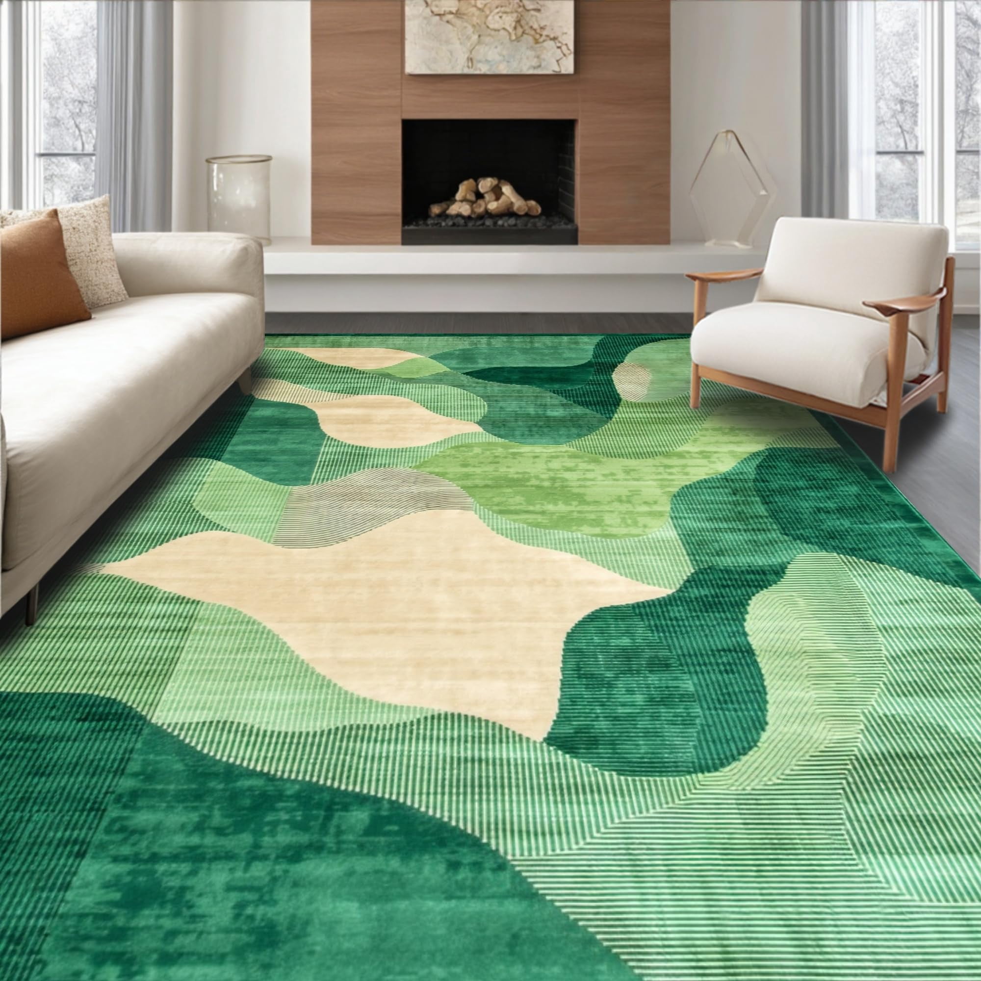 Ultra Soft Area Rug 5x7, Modern Abstract Shape Design with Fluid Lines ...