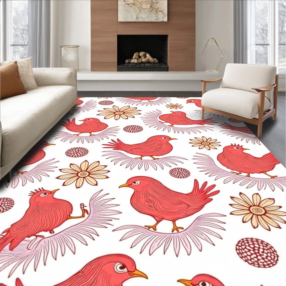 ODIKA 6 Machine Washable Non-Slip Area Rug, Provincial Poultry Sunrise Archway Entryway Decoration Ultra Soft Rug, None, 517681