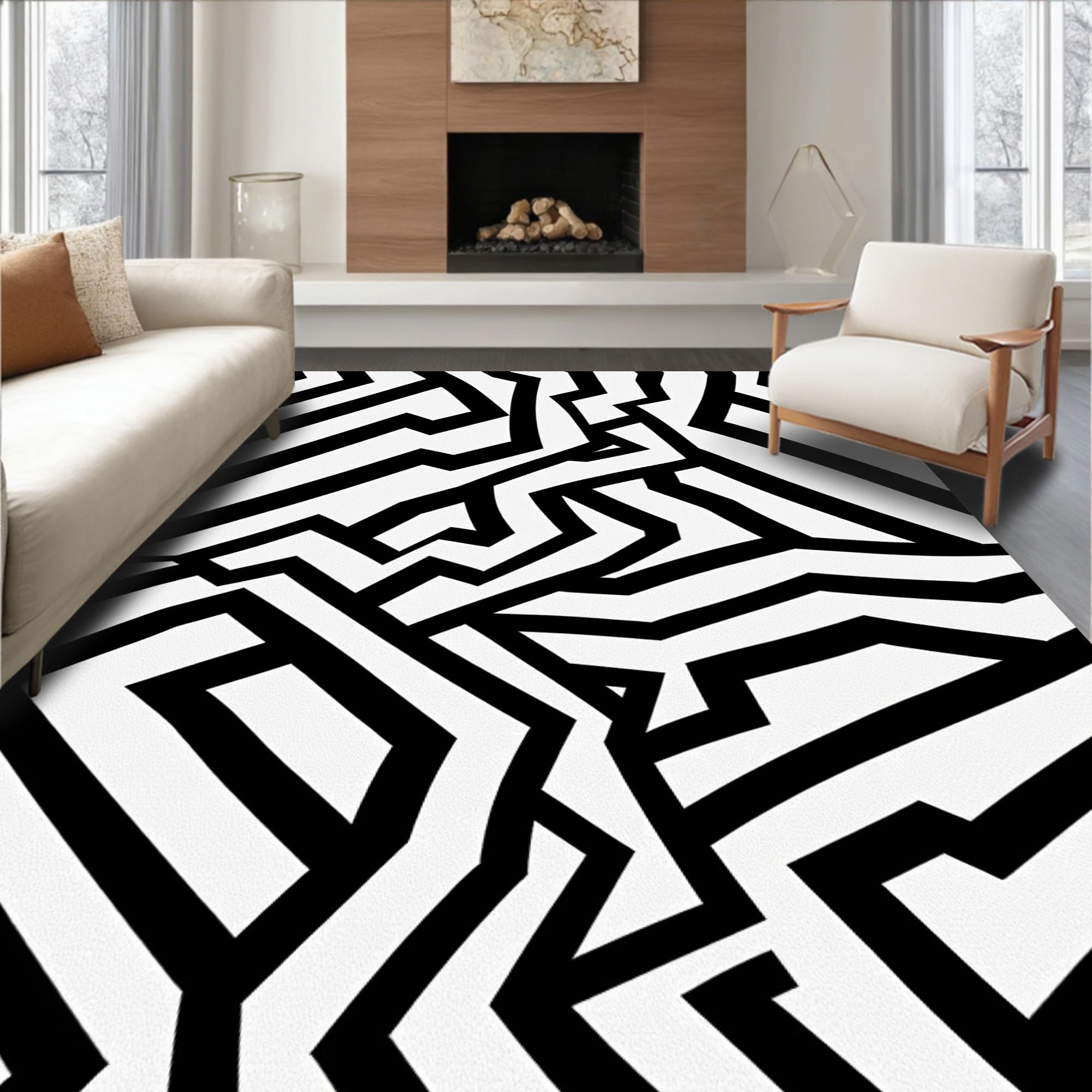 Ultra Soft Area Rug 6x6, Abstract Cascade Maze Modern Concept Art, Non ...