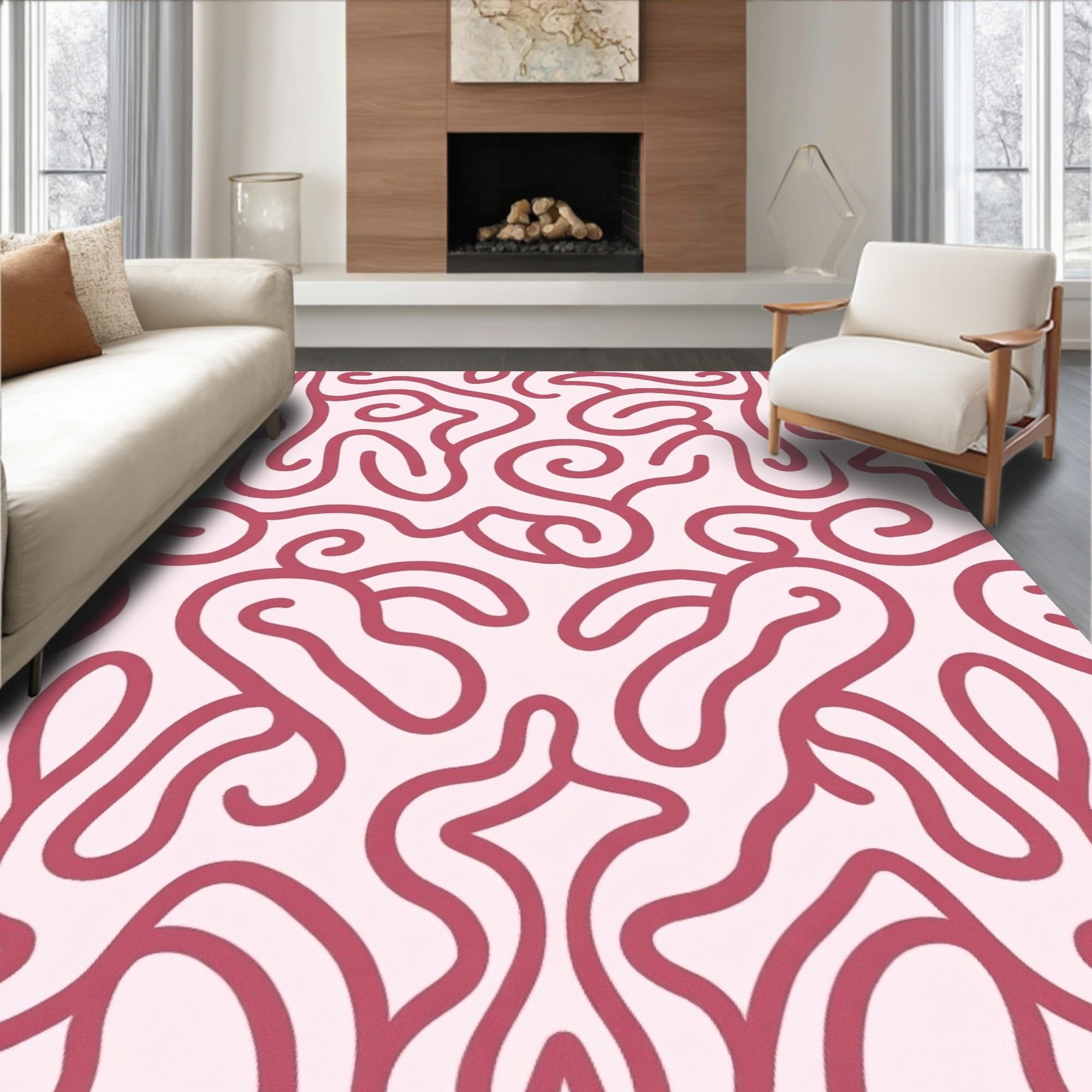 Ultra Soft Area Rug, Interlocking Maze Featuring Curved Lines and ...