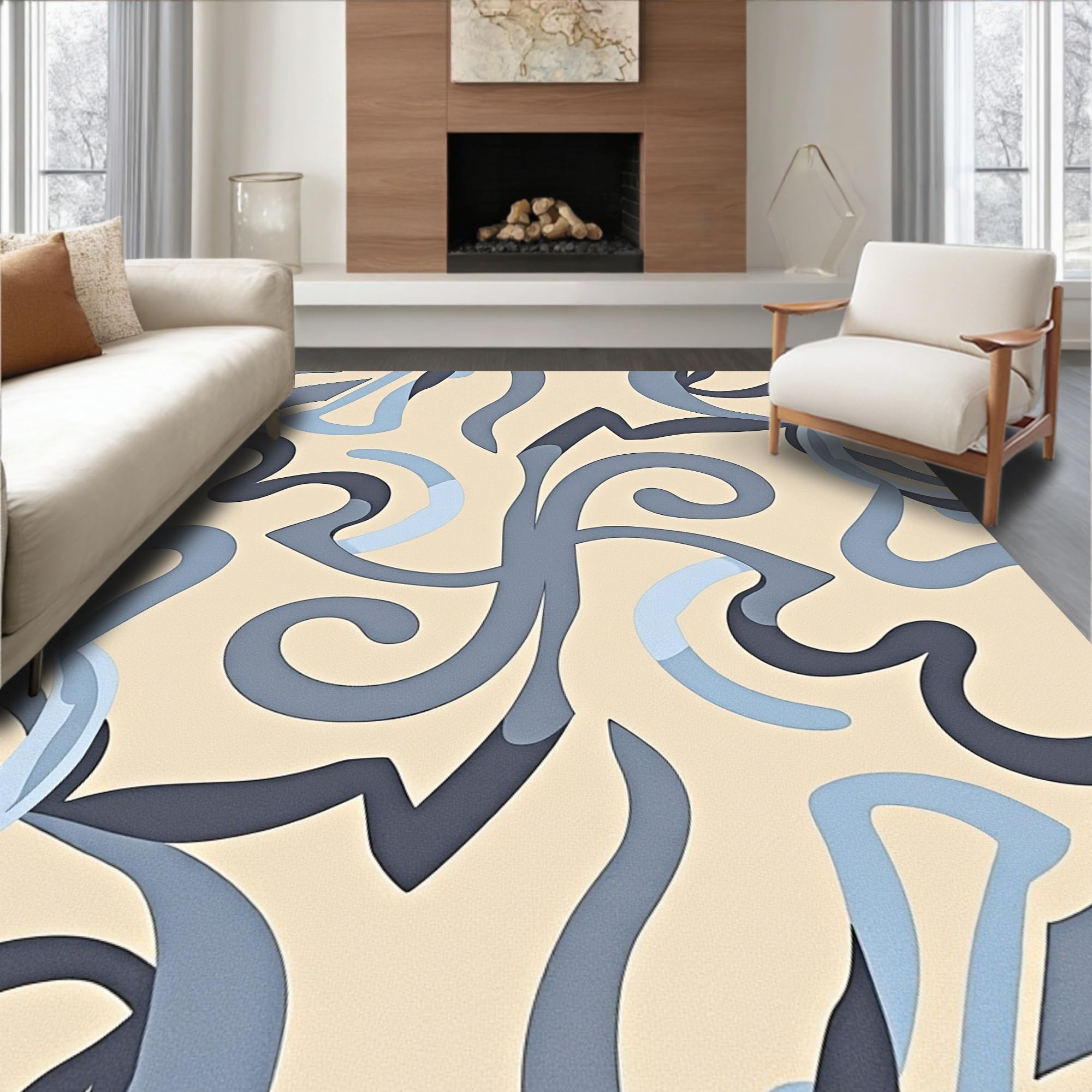 Ultra Soft Area Rug, Modern Abstract Wave Design with Fluid ...