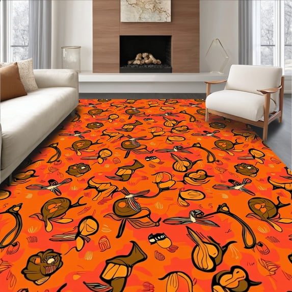 ODIKA 6x9 Machine Washable Non-Slip Area Rug, Festive Squash Flying Insect Entrance Ultra Soft Rug, None, 512033