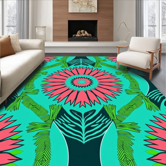 ODIKA 6x9 Machine Washable Non-Slip Area Rug, Funky Abstract Tropical Foliage Accent Ultra Soft Rug, None, 539176