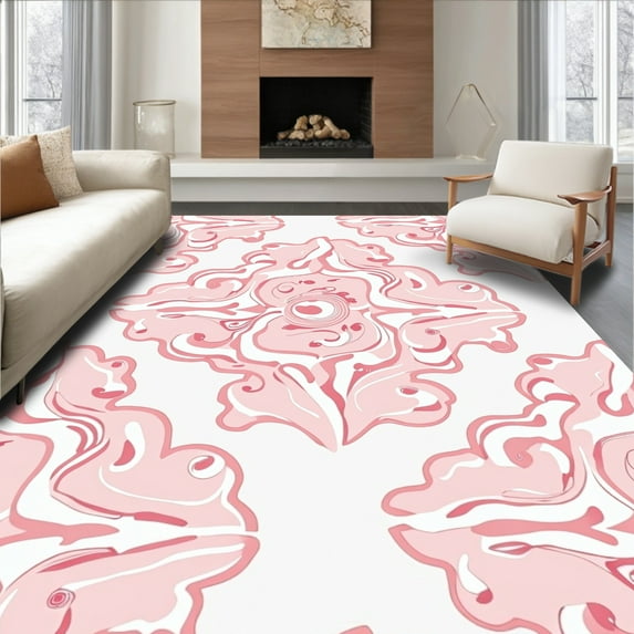 Ultra Soft Area Rug, Heavenly Blush With Angelic Swirl Motifs, Non Slip, Stain Resistant, Washable Area Rugs for Living Room, Bedroom(Pink, 6X9)