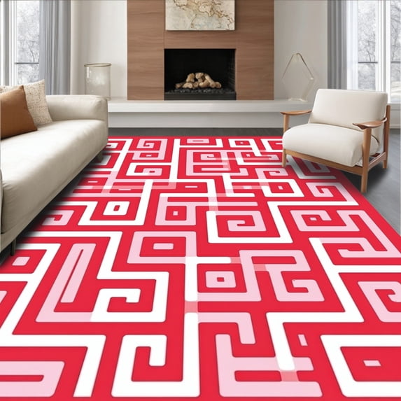 ODIKA 6x9 Machine Washable Non-Slip Area Rug, Interlocking Patchwork Maze Design with Modern Abstract Motifs Ultra Soft Rug, None, 523848