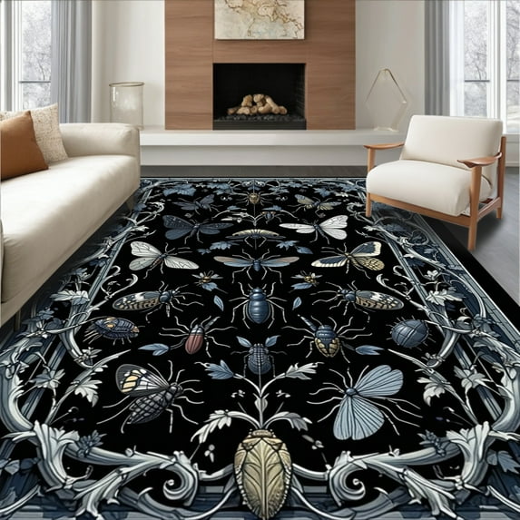 Ultra Soft Area Rug, Gothic Inspired Creepy Crawly with Ornate Vine Elements, Non Slip, Stain Resistant, Washable Area Rugs for Living Room, Bedroom(Gray, 6X9)