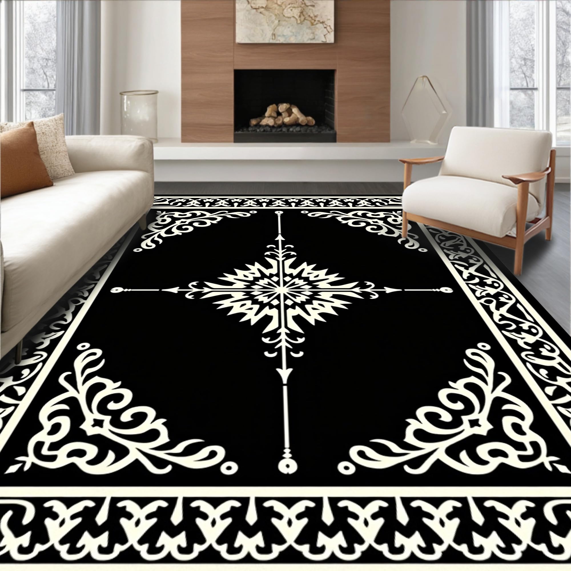 Ultra Soft Area Rug 6x9, Regal Palmette Scrollwork with Interlocking ...