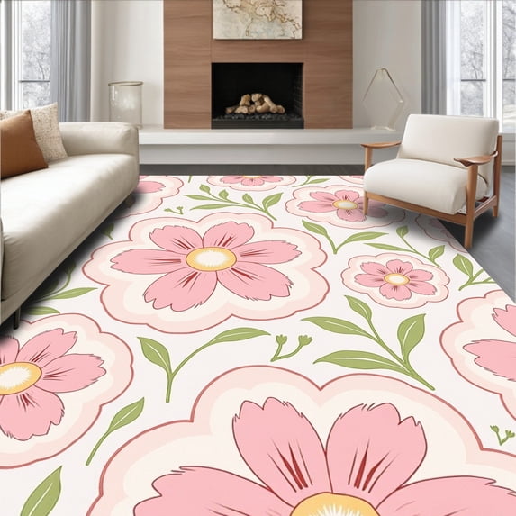 ODIKA 8 Machine Washable Non-Slip Area Rug, Ornate Petal Cluster with Flowing Shapes Ultra Soft Rug, None, 386621