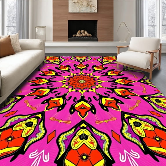 ODIKA 8x10 Machine Washable Non-Slip Area Rug, Burst Radial Decorative Floor Covering with Intricate Motifs Ultra Soft Rug, None, 536646