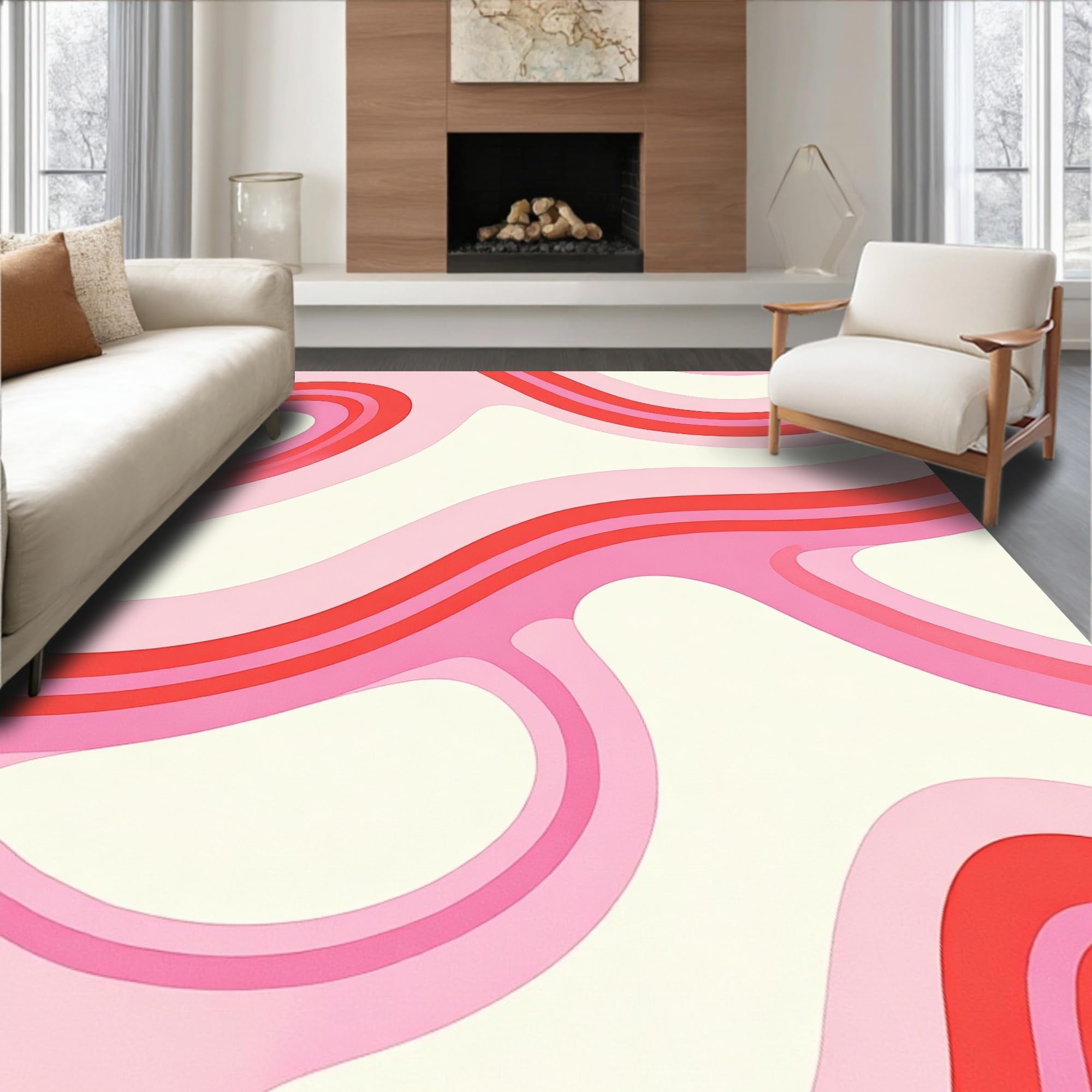 Ultra Soft Area Rug, Curved Wave Motif Featuring Layered Ombre Bands in ...