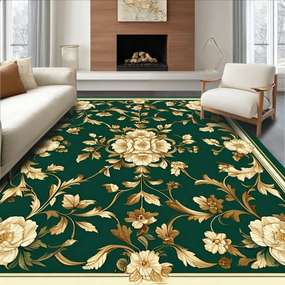 Ultra Soft Area Rug, Vintage Floral Medallion Rug with Elegant Vine Scrolls and Ornate Borders, Non Slip, Stain Resistant, Washable Area Rugs for Living Room, Bedroom(Green, 8X10)