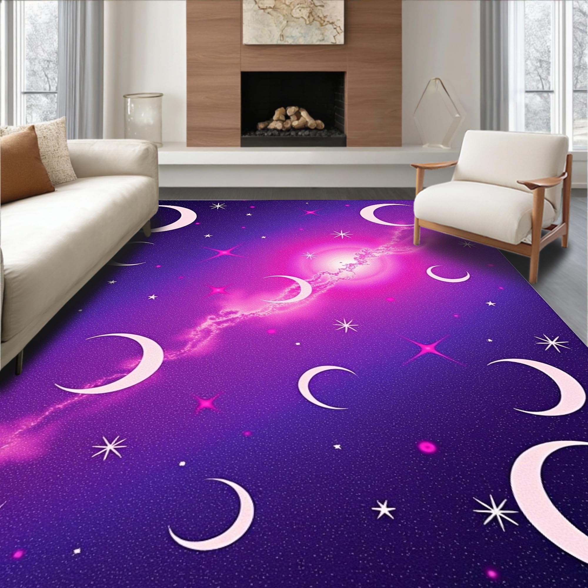 Galaxy Rug Texture Ultra Soft Area Rug, Celestial Moon Stars Galaxy Constellation Dreamy ...