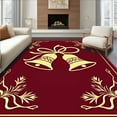 thumbnail image 1 of Ultra Soft Area Rug, Elegant Golden Bells with Holly Christmas Border, Non Slip, Stain Resistant, Washable Area Rugs for Living Room, Bedroom(Red, 5X7, Pad), 1 of 8