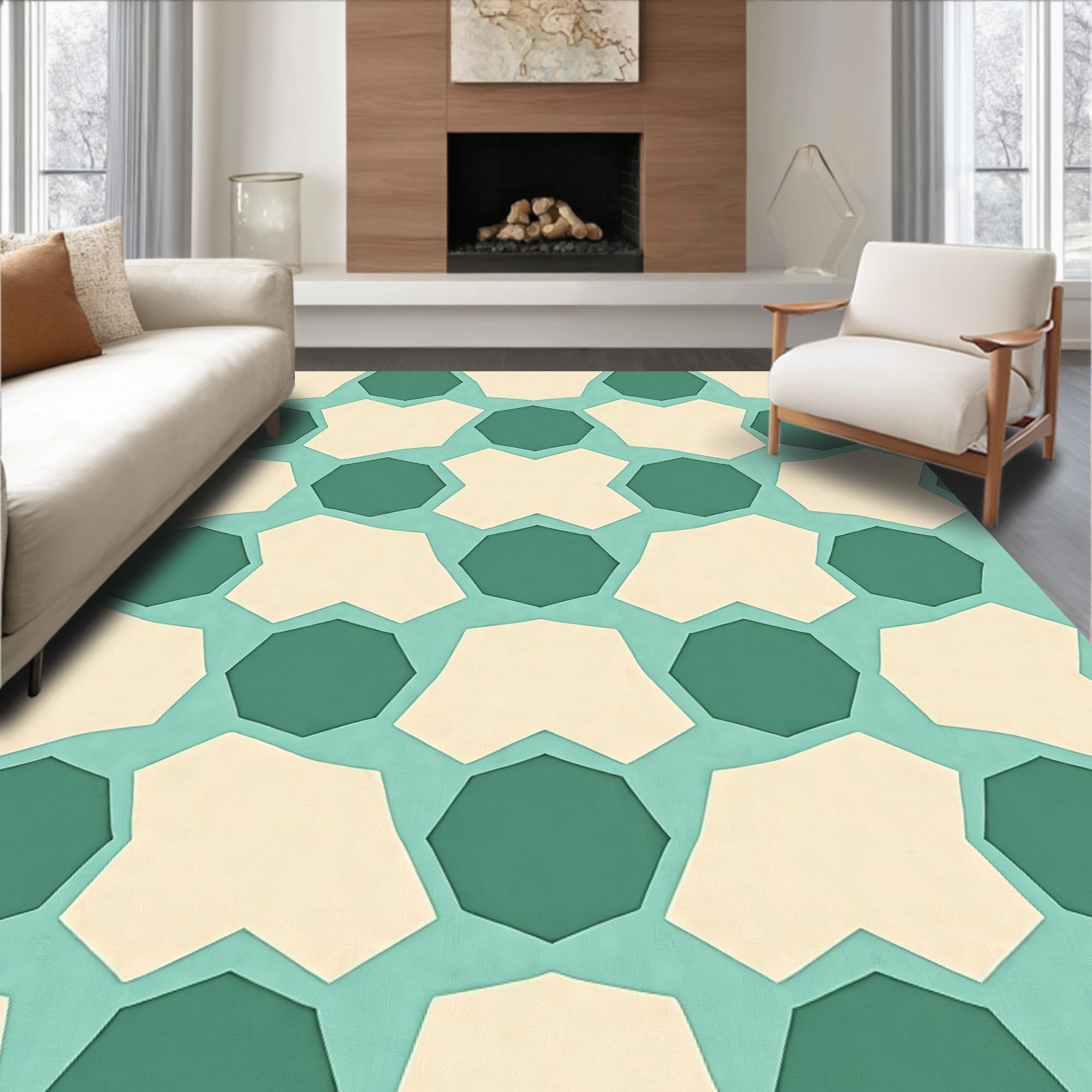 Ultra Soft Area Rug, Hexagonal Honeycomb Design with Modern ...