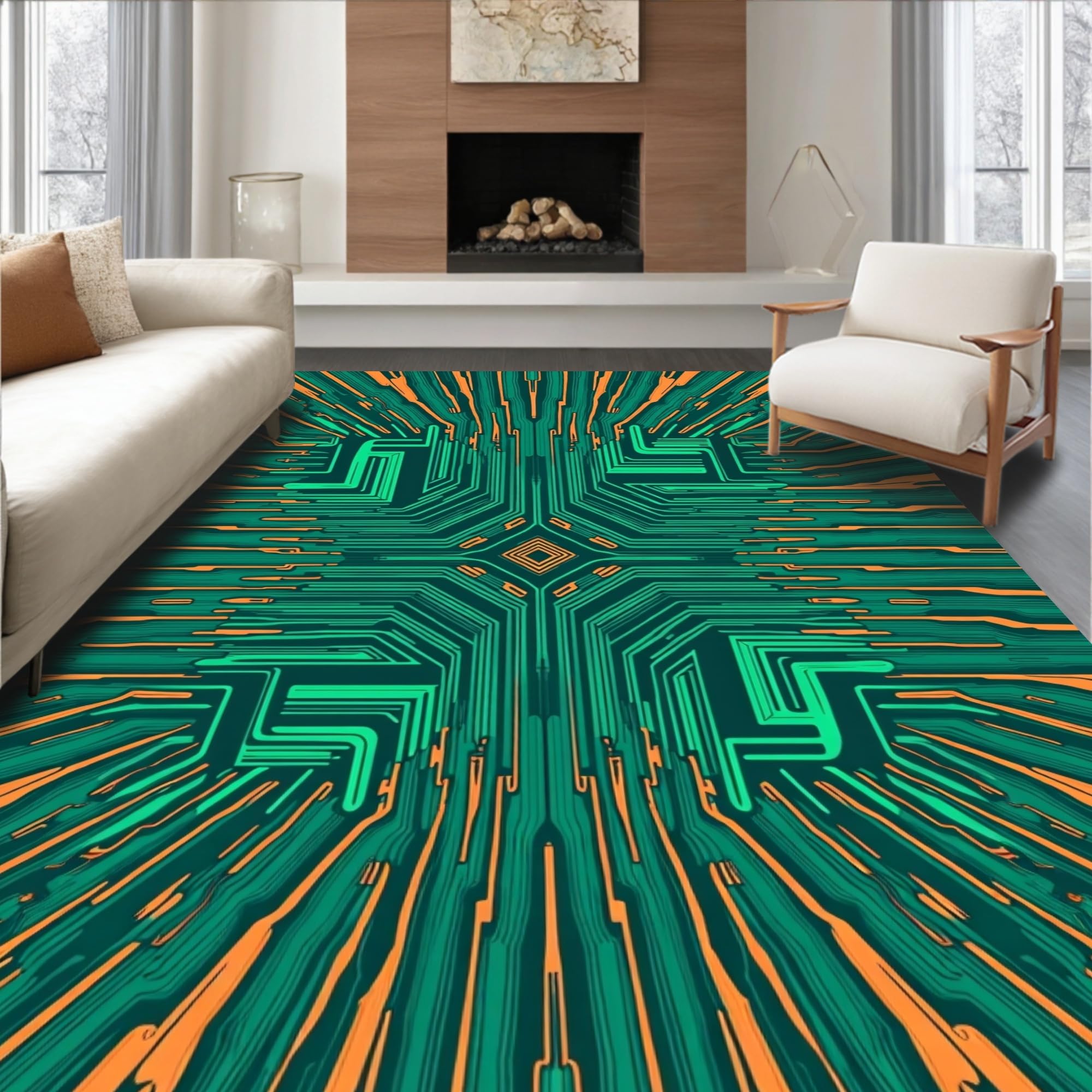Ultra Soft Area Rug, Joystick Console Theme Floor with Abstract Tech ...