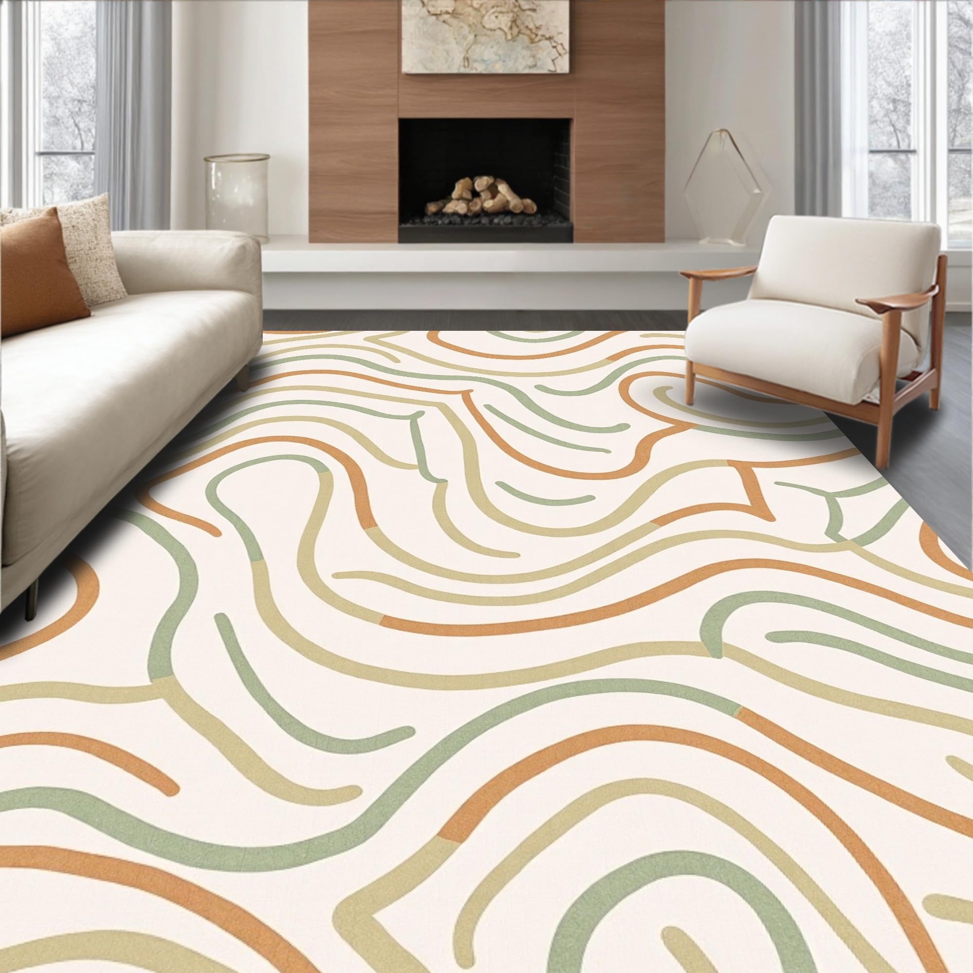 Subtle Rug Ultra Soft Area Rug, Minimalist Wave Featuring Flowing Curves and ...