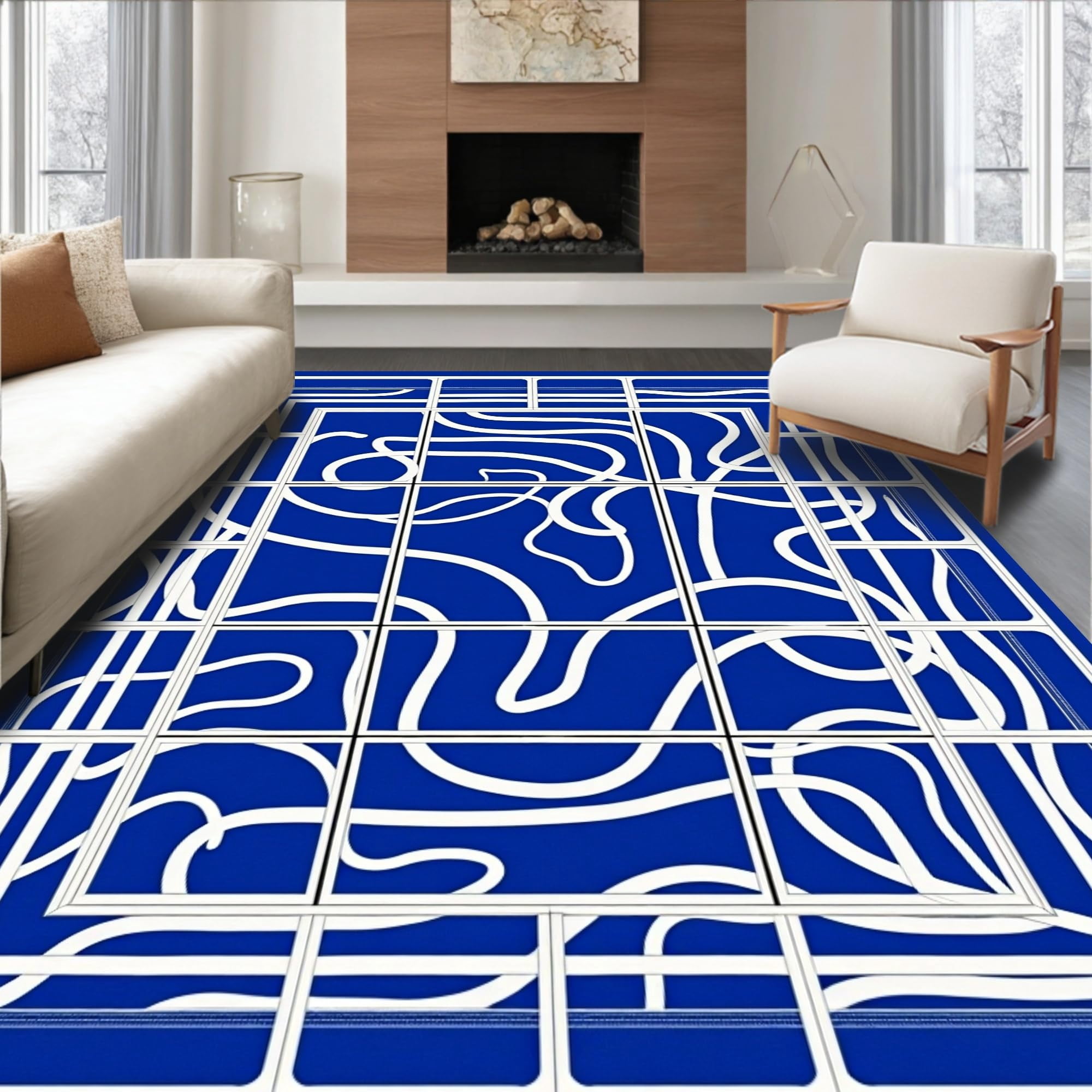 Interlocking Two Rugs Ultra Soft Area Rug, Modern Maze Interlocking Grid with Bold ...
