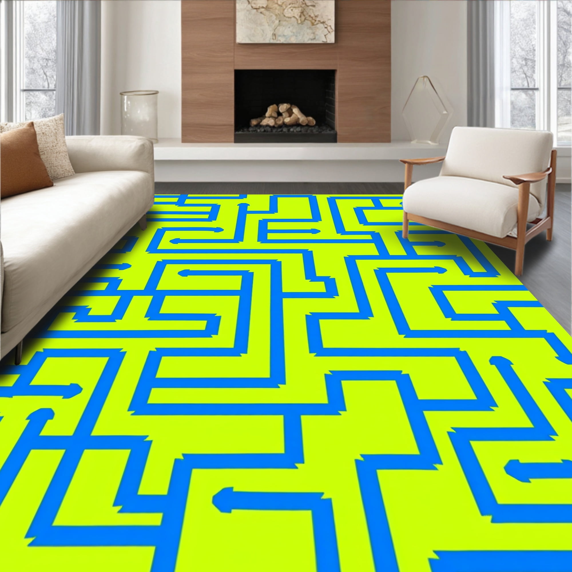 ODIKA 8x10 Machine Washable Non-Slip Area Rug, Pixel Art Maze with ...