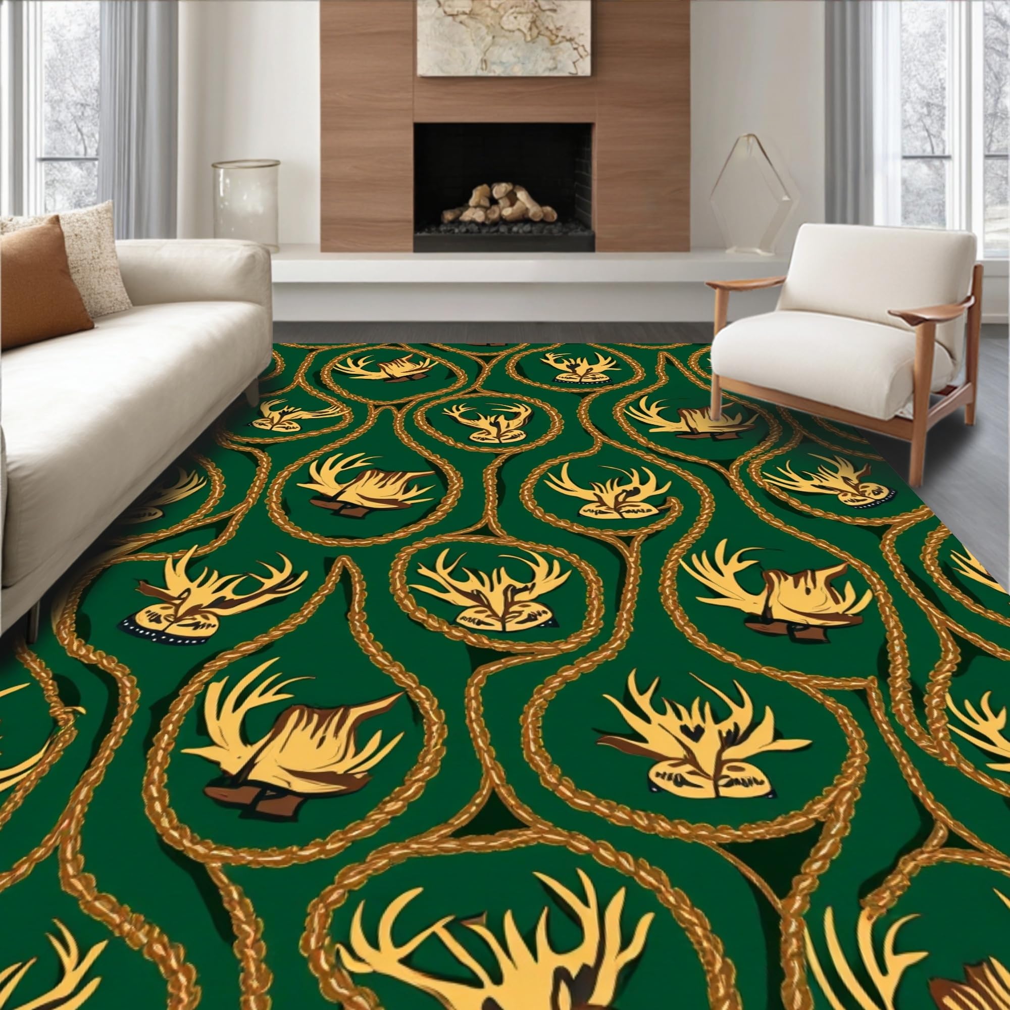 Ultra Soft Area Rug, Rustic Antler Silhouette with Interlocking ...