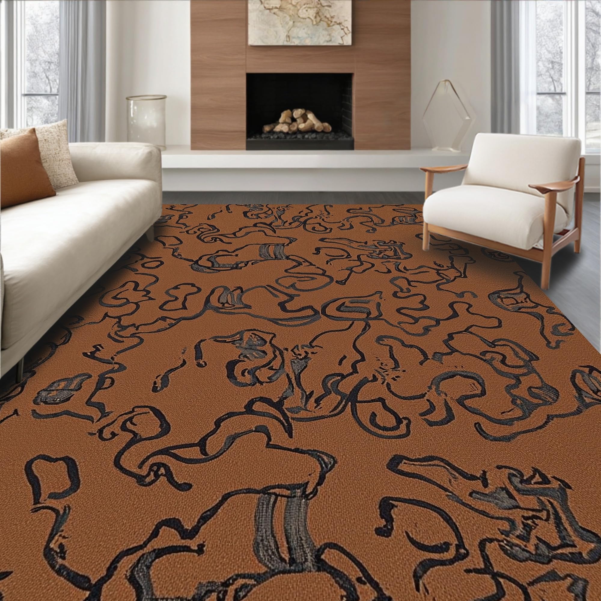 Earthy Brown Rug Ultra Soft Area Rug, Rustic Hunter’s Dream Featuring Stylized Deer and ...