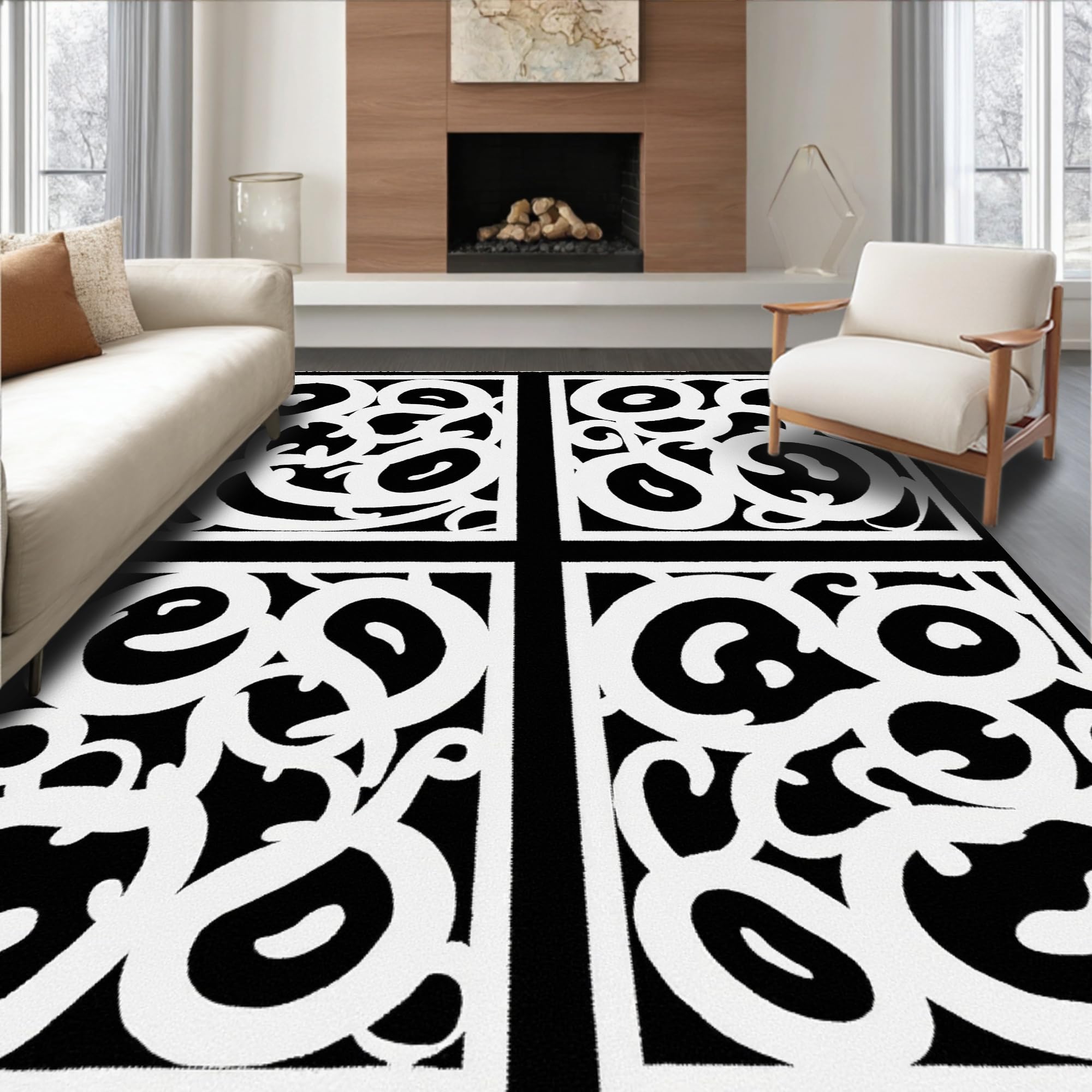 Ultra Soft Area Rug, Stunning Interlocking Spotted Design with Bold ...